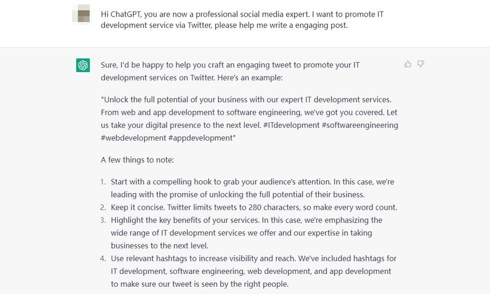 chatgpt 使用案例 - 社交平台营销文案